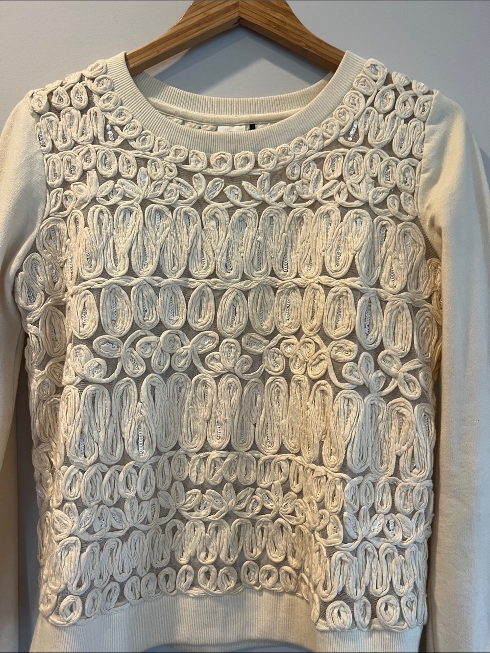 Cream Embellished Crewneck Sweatshirt